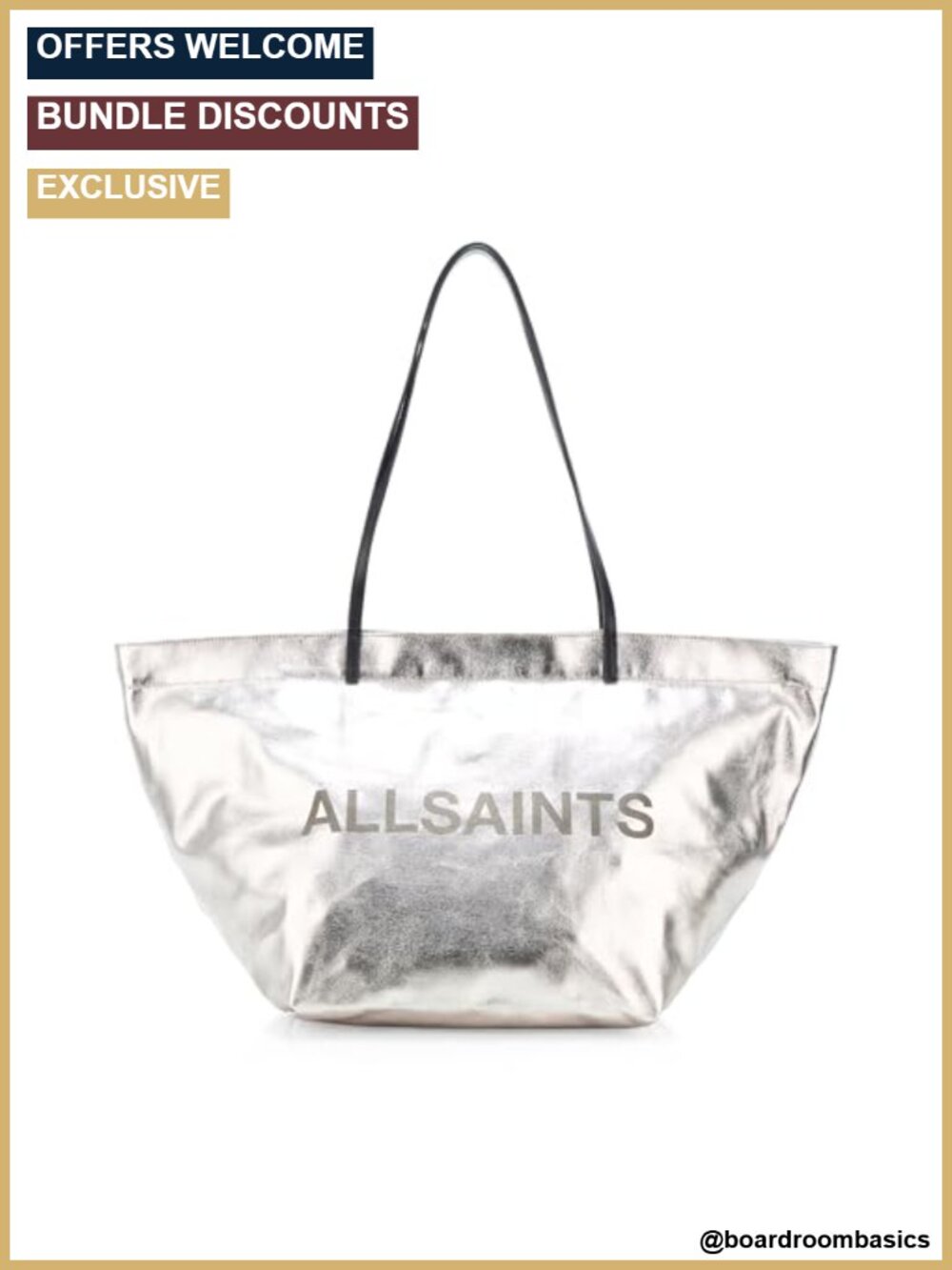 AllSaints Serafina Canvas Tote Bag Silver Metallic Women's Handbag